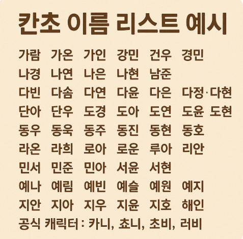 칸쵸 이름 리스트 예시